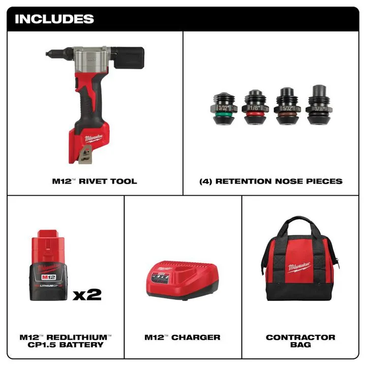 Milwaukee M12 Rivet Tool Kit - Professional Cordless Power for Efficient Fastening 1