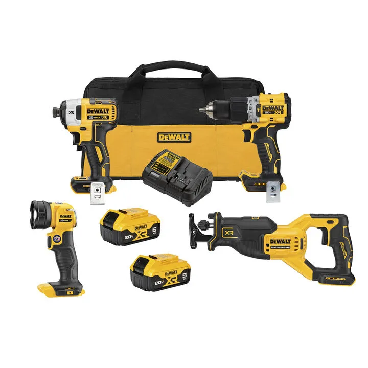 DEWALT 20V MAX XR Brushless Cordless 4-Tool Combo Kit with 5.0Ah Batteries 1