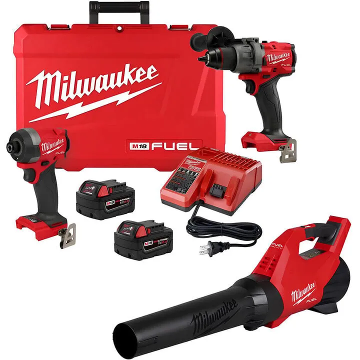 Milwaukee M18 FUEL 1/2 Inch Hammer Drill, 1/4 Inch Impact Driver & Blower Combo Kit