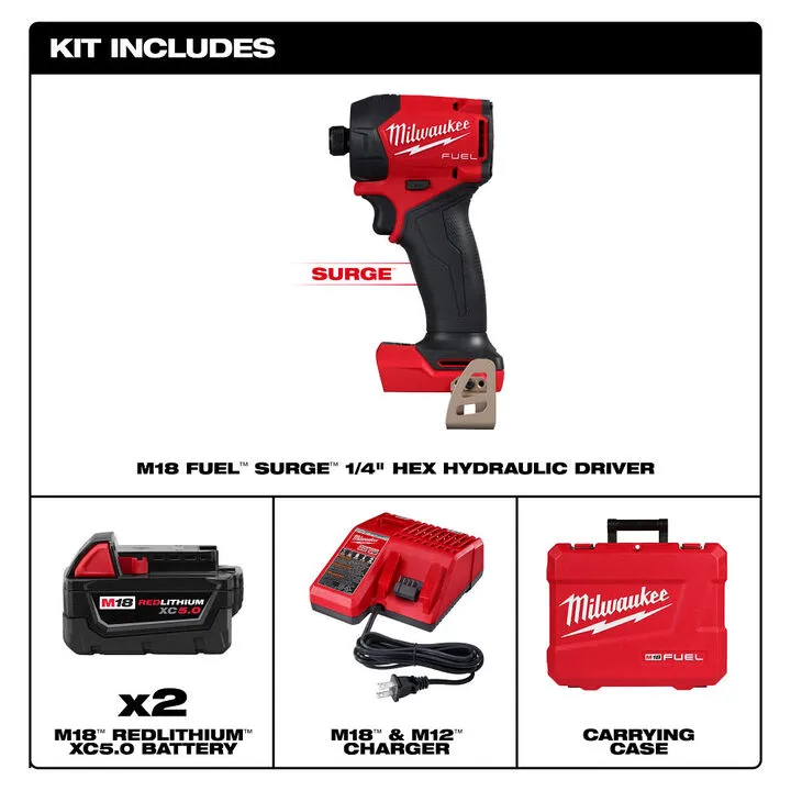 Milwaukee M18 FUEL SURGE 1/4 Inch Hex Hydraulic Driver Kit - Professional Grade 1
