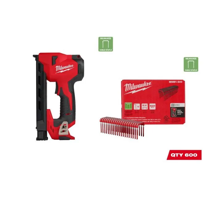 Milwaukee M12 Cordless Cable Stapler (Bare Tool) with 600pc 1-inch Staple Bundle