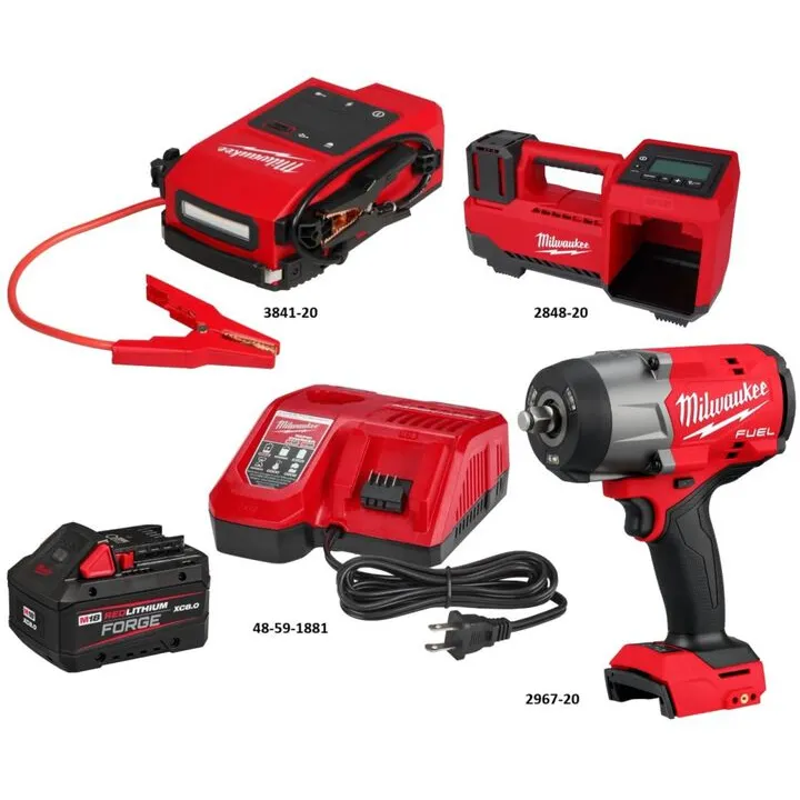 Milwaukee M18 Professional Power Bundle: XC8.0 Starter Kit, Impact Wrench & Tire Inflator 1