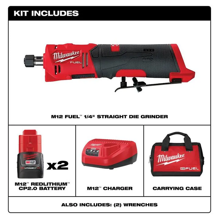 Milwaukee M12 FUEL Straight Die Grinder 2 Battery Kit - Precision Performance 2