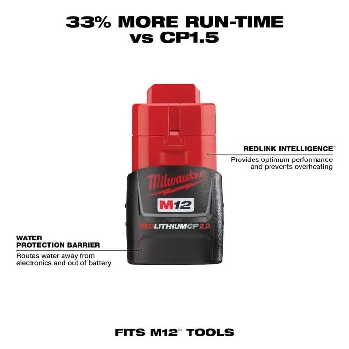Milwaukee M12 FUEL 3/8 In. Stubby Impact Wrench with 4.0Ah & 2.0Ah Battery Starter Kit 8