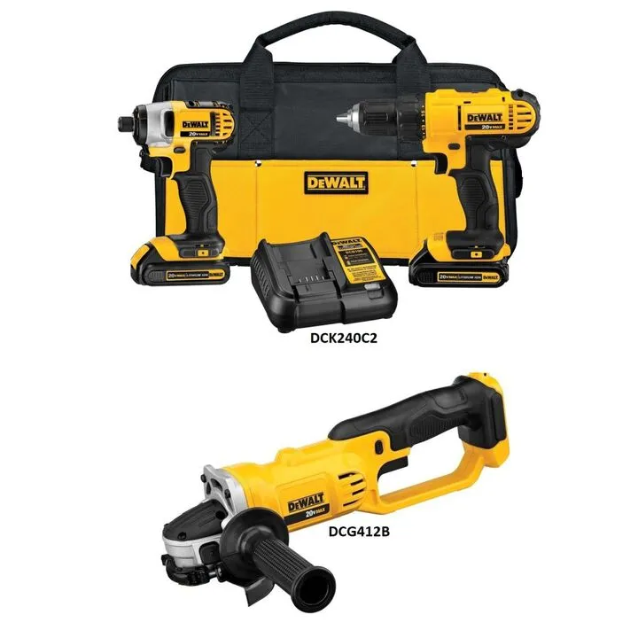 DEWALT 20V MAX Cordless Drill/Impact Driver & Grinder Power Tool Combo Kit 1