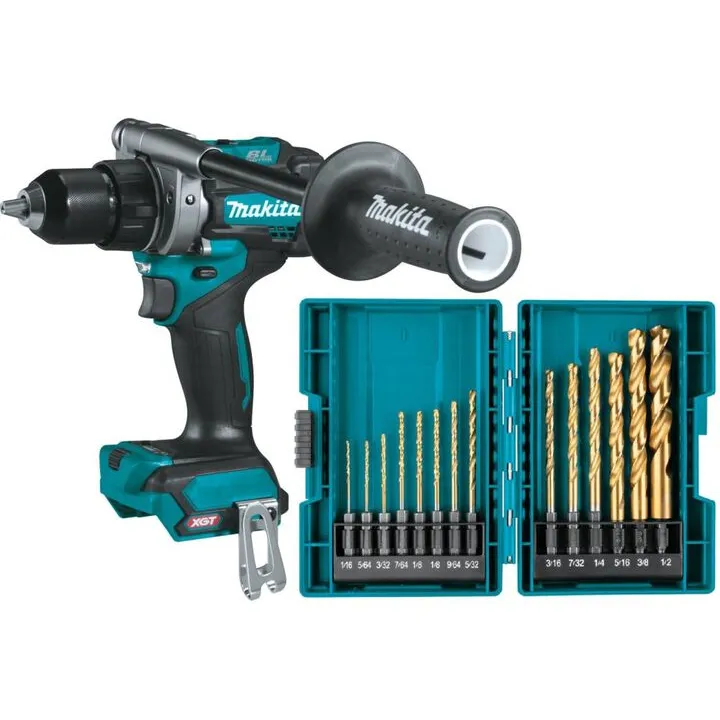 Makita 40V Max XGT 1/2 Inch Driver Drill (Bare Tool) with Impact GOLD 14-Pc Titanium Drill Bit Set