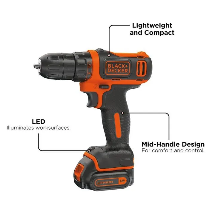Black and Decker 12V MAX* Drill & Home Tool Kit (60-Piece Set) 2
