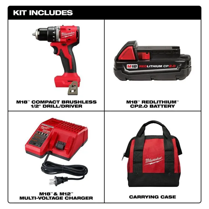 Milwaukee M18 Compact 1/2 Inch Drill/Driver Kit - Professional Grade Performance 2