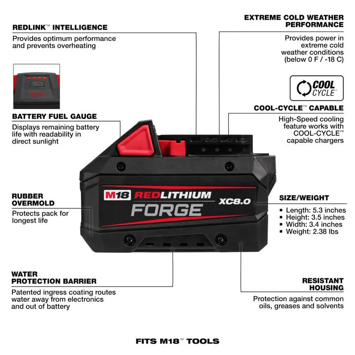 Milwaukee M18 Professional Power Bundle: XC8.0 Starter Kit, Impact Wrench & Tire Inflator 3