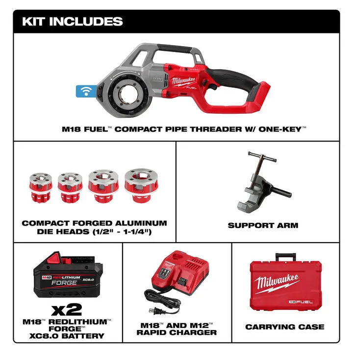 Milwaukee M18 FUEL Compact Pipe Threader with ONE-KEY (1/2 inch - 1 1/4 inch Die Heads) 1