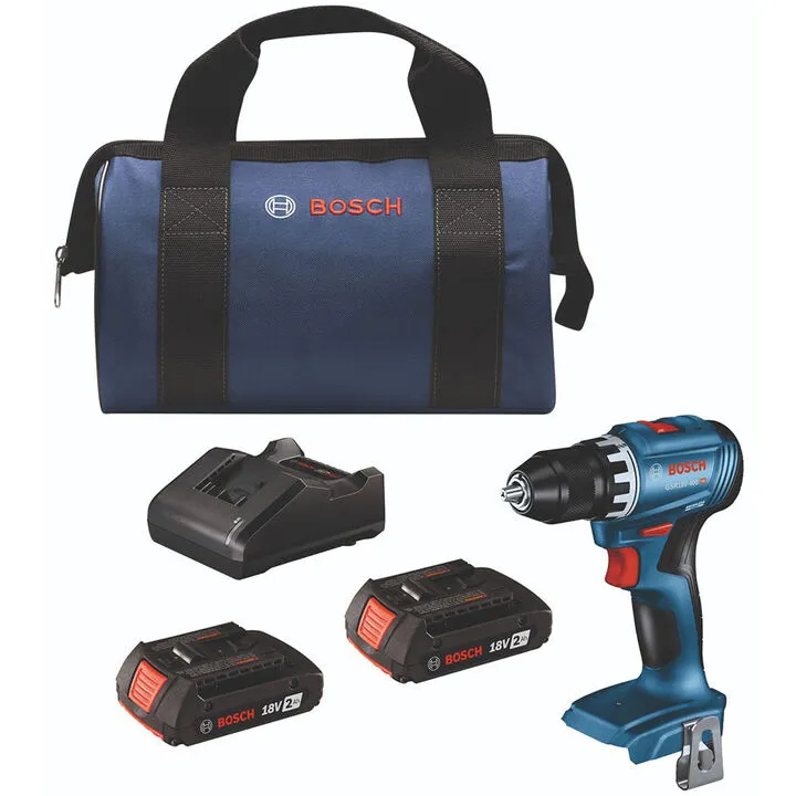 Bosch 18V Compact 1/2in Drill/Driver Kit with 2 2Ah SlimPack Batteries