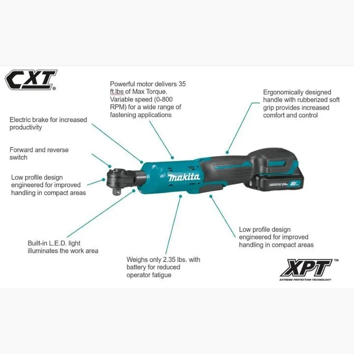 Makita 12V max CXT Cordless 3/8in & 1/4in Square Drive Ratchet (Bare Tool) 1
