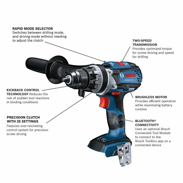 Bosch 18V 1/2in Drill/Driver Brushless Connected-Ready (Bare Tool) 1