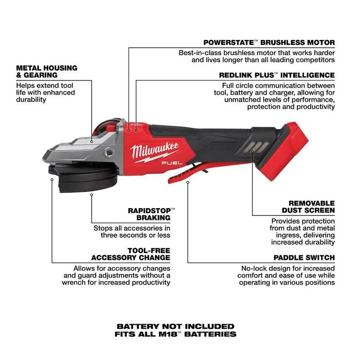 Milwaukee M18 FUEL 5-inch Flathead Braking Grinder (Bare Tool) 1