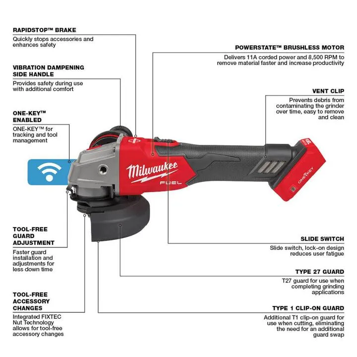 Milwaukee M18 FUEL 4-1/2" / 5" Braking Grinder (Bare Tool) 1