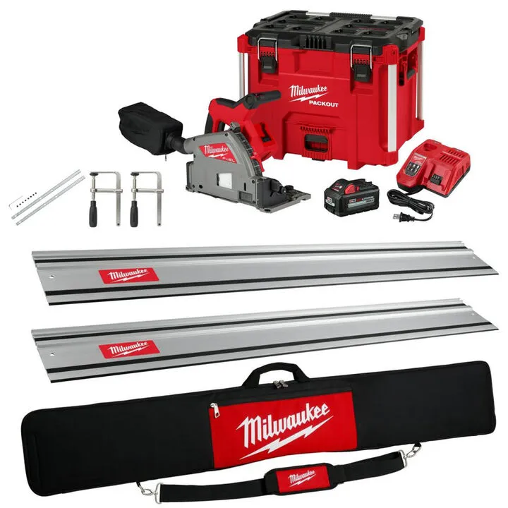 Milwaukee M18 6-1/2 Inch Plunge Track Saw Kit - Precision Bundle with 2 Rails, Clamps, and Connector