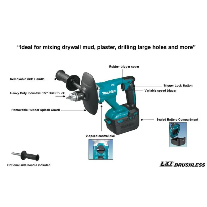 Makita 18V LXT Lithium-Ion Brushless Cordless 1/2in Mixer (Bare Tool) 1