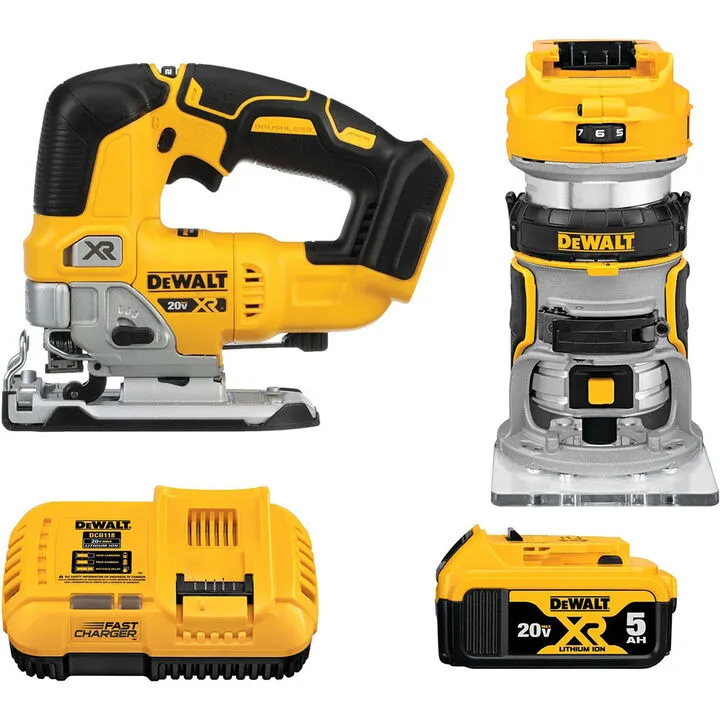 DEWALT 20V MAX XR 2-Tool Woodworking Kit: Precision Router & Jig Saw Set
