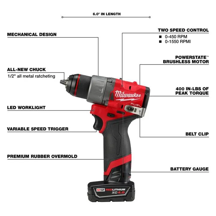 Milwaukee M12 FUEL 1/2-inch Drill/Driver Kit - Professional Grade Compact Power 2