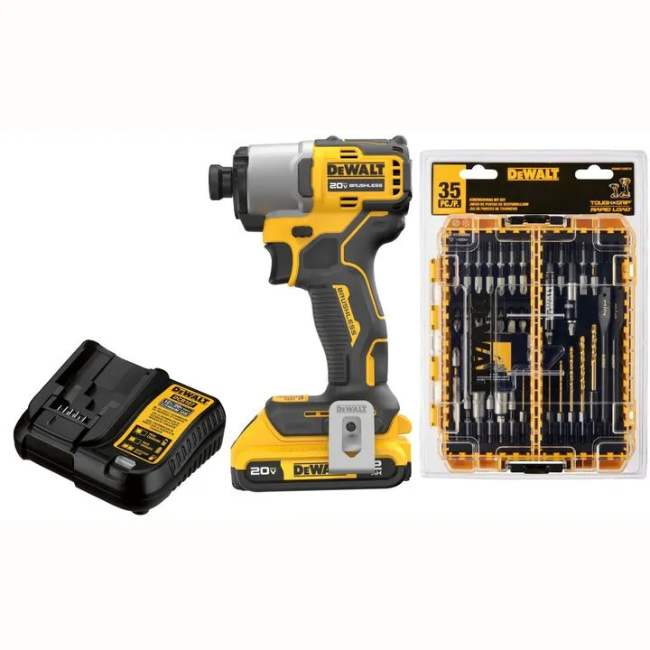 DEWALT 20V MAX XTREME Brushless 1/4 Inch Impact Driver Kit with Rapid Load Accessory Set & Toughcase+