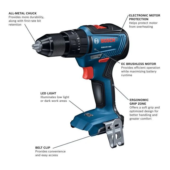 Bosch 18V EC Brushless 1/2 Inch Hammer Drill/Driver (Bare Tool) 1