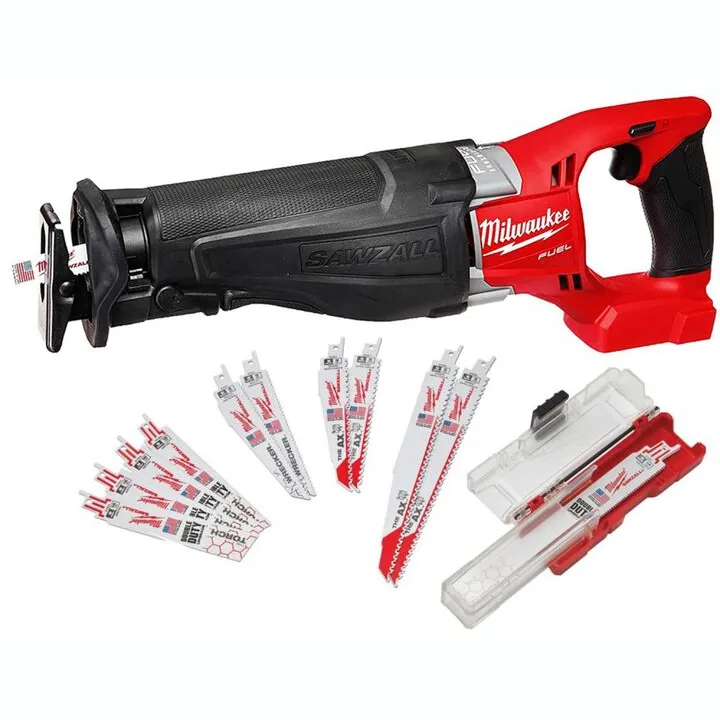 Milwaukee M18 FUEL SAWZALL Reciprocating Saw (Bare Tool) & 12-Piece Blade Set - Authentic Professional Bundle