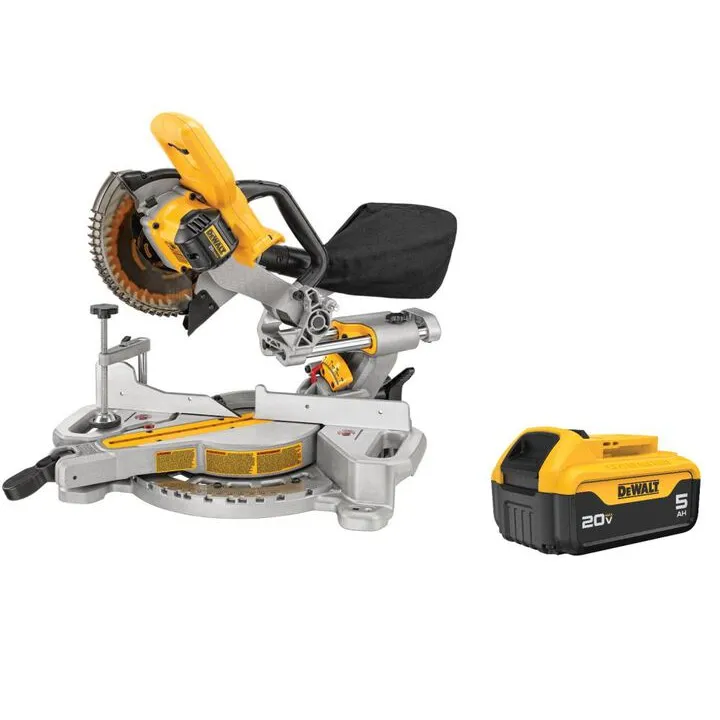 DEWALT 7-1/4 Inch Sliding Compound Miter Saw with 20V Max 5Ah Battery Power Bundle