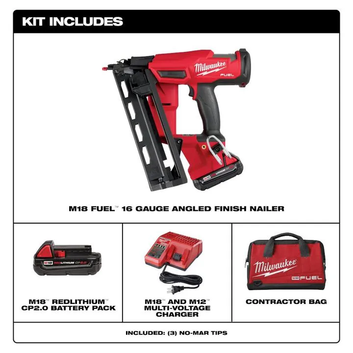 Milwaukee M18 FUEL 16 Gauge Angled Finish Nailer Kit 1