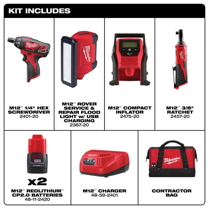 Milwaukee M12 4-Tool Cordless Combo Kit - Professional Compact Performance Set 1