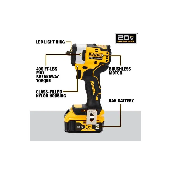 DEWALT 20V MAX 3/8in Cordless Impact Wrench with Hog Ring Anvil - Professional Kit 3
