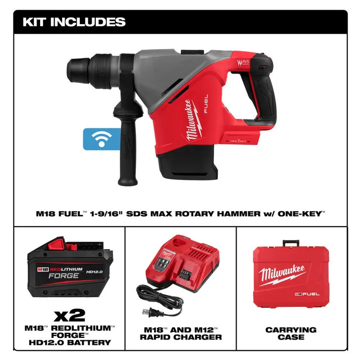 Milwaukee M18 FUEL 1-9/16 Inch SDS Max Rotary Hammer with ONE-KEY Kit 1