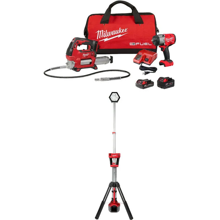 Milwaukee M18 FUEL 1/2 Inch High Torque Impact Wrench & Dual Power Tower Light Professional Bundle