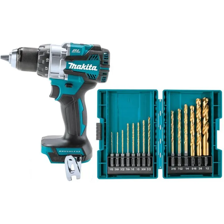 Makita 18V LXT Brushless 1/2 Inch Driver Drill & Impact GOLD 14-Pc. Titanium Drill Bit Set