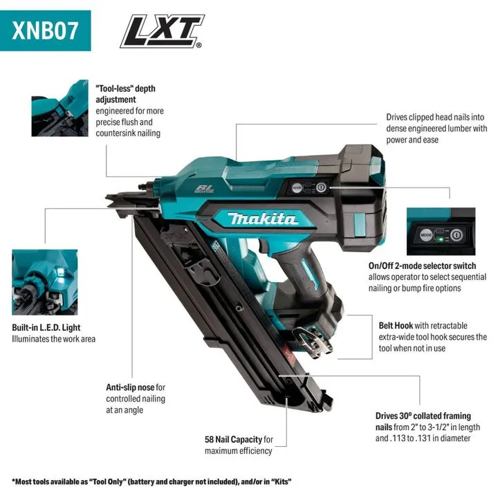 Makita 18V LXT Lithium-Ion Brushless Cordless 30 Degree Clipped Head 3-1/2 Inch Framing Nailer 4Ah Kit 2