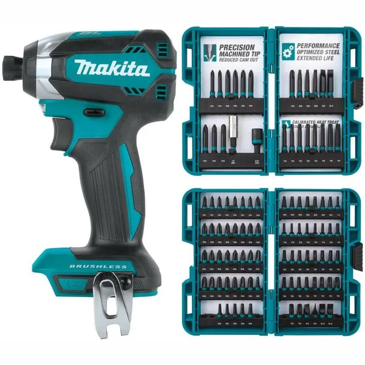 Makita 18V LXT Brushless Cordless Impact Driver (Tool Only) with Professional ImpactX 100-Piece Bit Set
