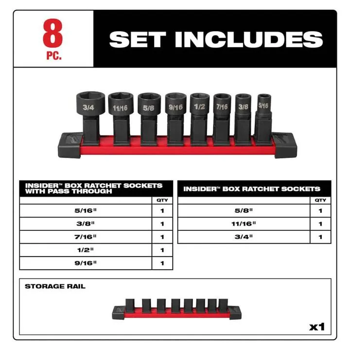 Milwaukee M12 Insider Extended Reach Ratchet (Bare Tool) with 8-Piece SAE Socket Set Bundle 8