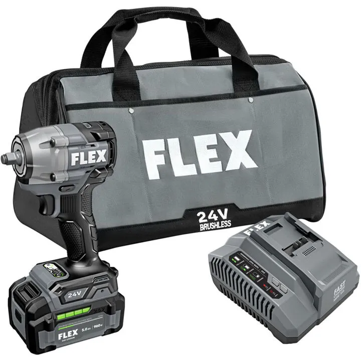 FLEX 24V Cordless 3/8 Inch Compact Impact Wrench Kit - Professional Grade Performance