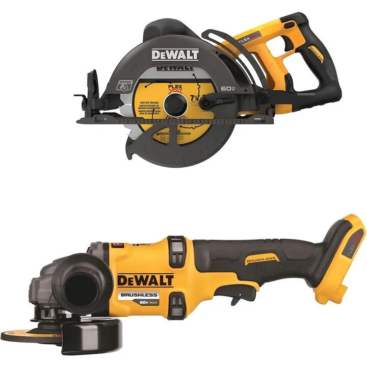 DEWALT 60V MAX 7-1/4 Inch Cordless Circular Saw & 4-1/2 - 6 Inch Grinder Professional Bundle