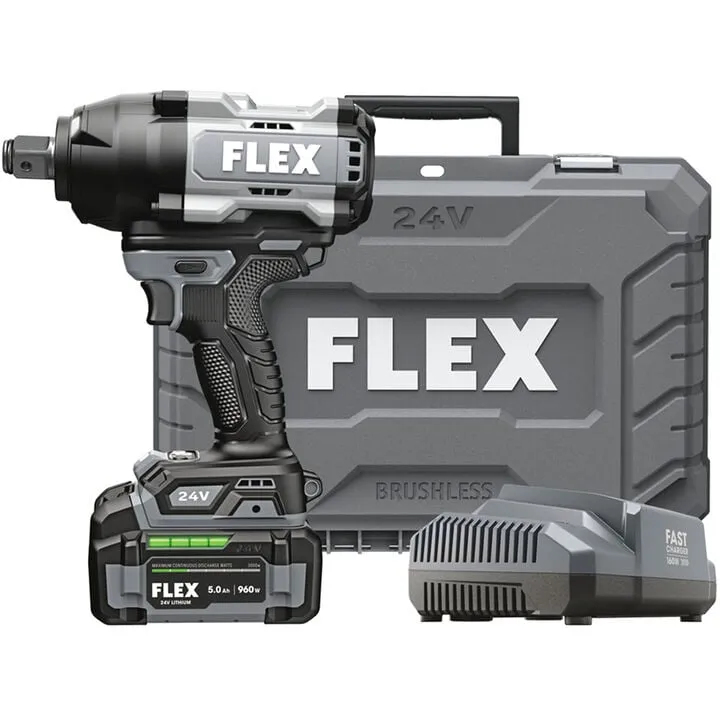 FLEX 24V 3/4 Inch High-Torque Impact Wrench Kit - Professional Grade Performance
