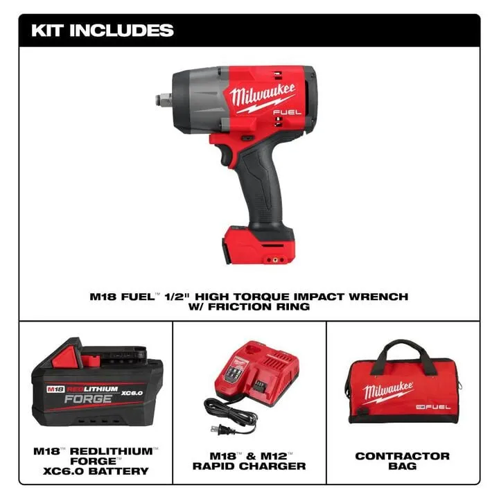 Milwaukee M18 FUEL 1/2in High Torque Impact Wrench with Friction Ring & REDLITHIUM FORGE Kit 1