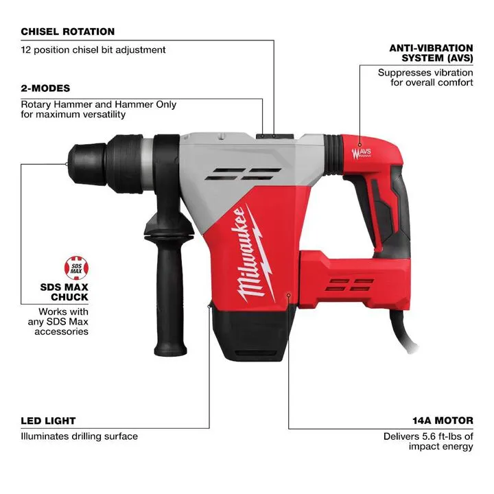 Milwaukee 1-9/16" SDS Max Rotary Hammer - High-Performance Concrete Drilling Solution 1
