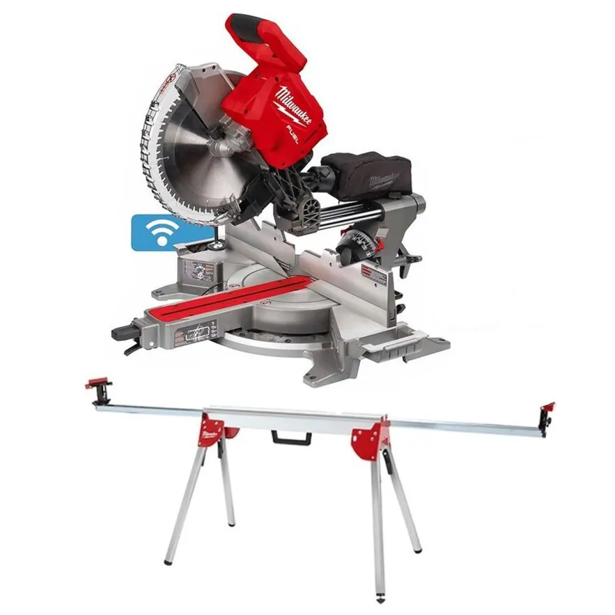 Milwaukee M18 12-Inch Miter Saw (Bare Tool) with Heavy-Duty Folding Miter Saw Stand Bundle