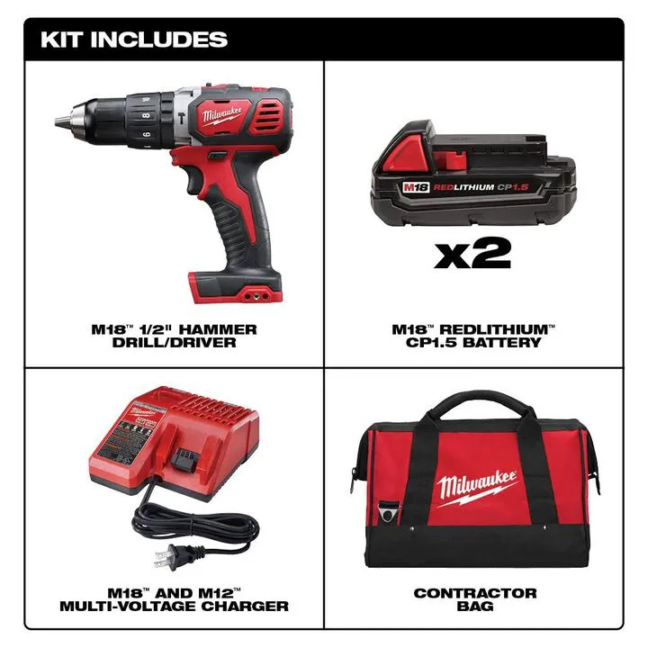Milwaukee M18 Compact 1/2 in. Hammer Drill/Driver Kit - High-Performance Professional Tooling 1