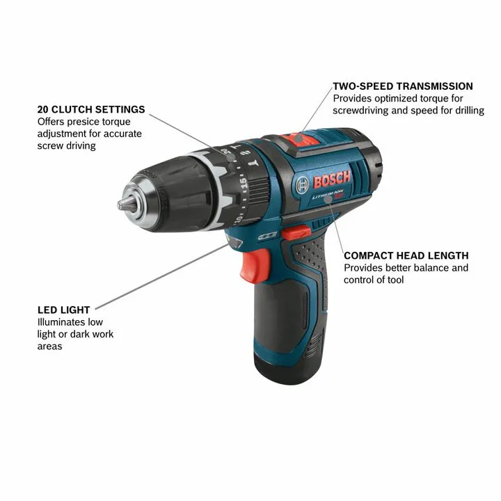 Bosch 12V Max 3/8in Hammer Drill/Driver (Bare Tool) - Compact Professional Performance 1