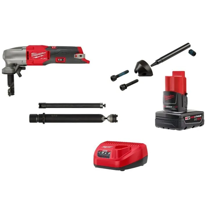 Milwaukee M12 FUEL 16 Gauge Nibbler Kit with Die, Die Holder Extension, and Punch Bundle