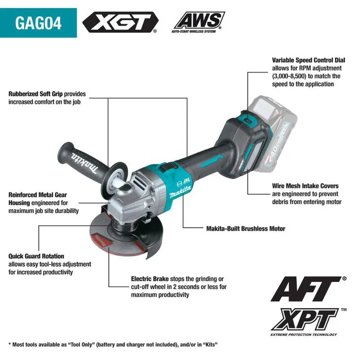 Makita 40V max XGT Brushless 4-1/2 / 5in Angle Grinder (Bare Tool) 1
