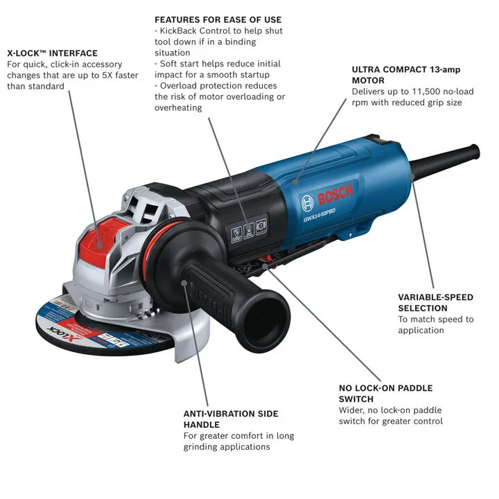 Bosch Recon 5 Inch X-LOCK Angle Grinder with Brake and No Lock-On Paddle Switch 2