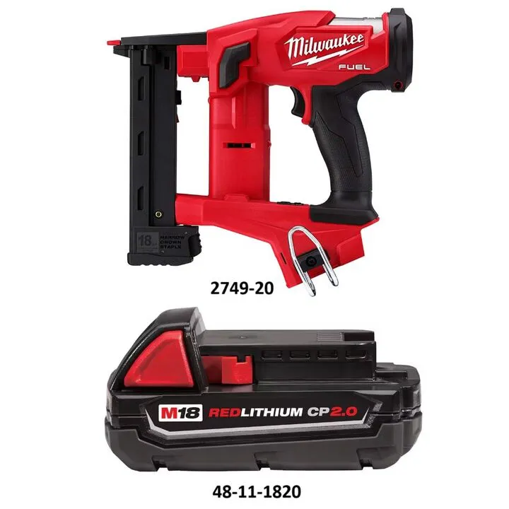 Milwaukee M18 1/4 Inch Narrow Crown Stapler and REDLITHIUM CP2.0 Battery Bundle 1