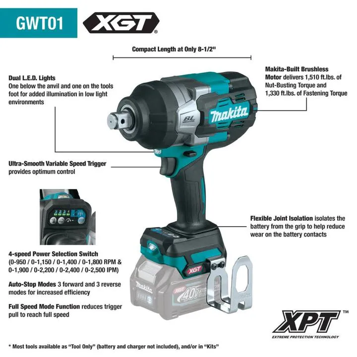 Makita 40V max XGT Brushless 4-Speed 3/4in Impact Wrench (Bare Tool) 1