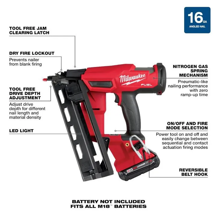 Milwaukee M18 FUEL 16 Gauge Angled Finish Nailer Kit 3